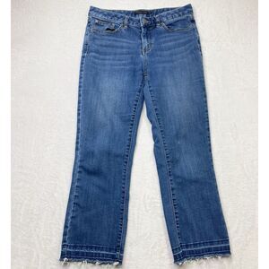 Prana Jeans Womens 6/68 Blue Ankle Crop Straight Raw Hem‎ Whiskers Stretch